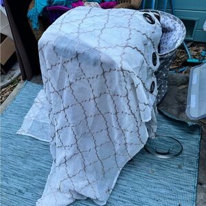 White and Beige Geometric Patterned Curtain Panels Set of 2